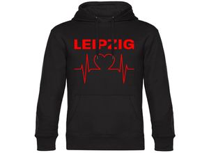 4068859112349 - multifanshop Kapuzen Sweatshirt - Leipzig - Herzschlag - Druck rot - Hoodie