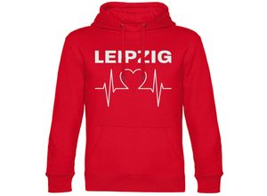 4068859112370 - multifanshop Kapuzen Sweatshirt - Leipzig - Herzschlag - Druck weiß - Hoodie