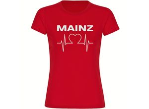 4068859114190 - multifanshop Damen T-Shirt - Mainz - Herzschlag - Druck weiß - Frauen