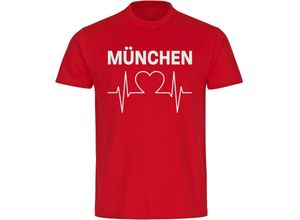 4068859115173 - multifanshop® Herren T-Shirt - München rot - Herzschlag - Druck weiß