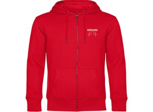 4068859115913 - multifanshop® Kapuzen Sweatshirt Jacke - München rot - Herzschlag - Druck weiß