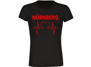 4068859116408 - multifanshop® Damen T-Shirt - Nürnberg - Herzschlag - Druck rot