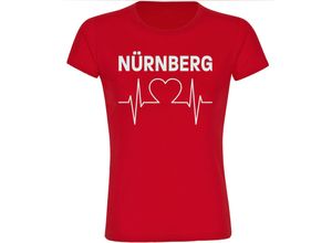 4068859116439 - multifanshop Damen T-Shirt - Nürnberg - Herzschlag - Druck weiß - Frauen