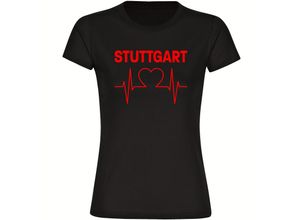 4068859117511 - multifanshop® Damen T-Shirt - Stuttgart - Herzschlag - Druck rot