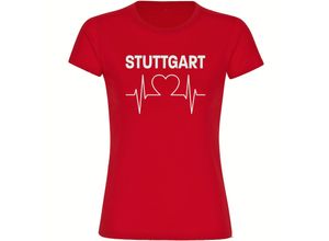 4068859117573 - multifanshop® Damen T-Shirt - Stuttgart - Herzschlag - Druck weiß