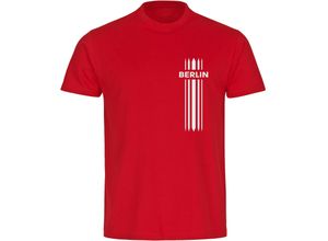 4068859120429 - multifanshop® Herren T-Shirt - Berlin rot - Streifen - Druck weiß