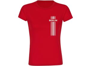 4068859120511 - multifanshop Damen T-Shirt - Berlin rot - Streifen - Druck weiß - Frauen