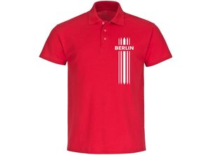 4068859120818 - multifanshop Poloshirt - Berlin rot - Streifen - Druck weiß - Polo