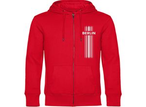 4068859121136 - multifanshop® Kapuzen Sweatshirt Jacke - Berlin rot - Streifen - Druck weiß