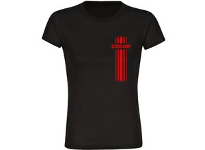 4068859121358 - multifanshop Damen T-Shirt - Düsseldorf - Streifen - Druck rot - Frauen