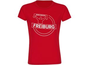 4068859136031 - multifanshop® Damen T-Shirt - Freiburg - Meine Fankurve - Druck weiß