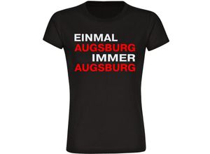 4068859143480 - multifanshop® Damen T-Shirt - Augsburg - Einmal Immer - Druck rot