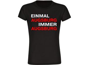 4068859143503 - multifanshop Damen T-Shirt - Augsburg - Einmal Immer - Druck rot - Frauen