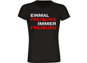 4068859144449 - multifanshop Damen T-Shirt - Freiburg - Einmal Immer - Druck rot - Frauen