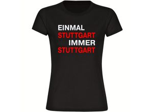 4068859146160 - multifanshop Damen T-Shirt - Stuttgart - Einmal Immer - Druck rot - Frauen