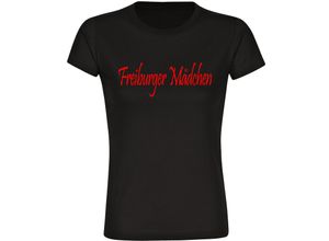 4068859151690 - multifanshop® Damen T-Shirt - Freiburg - Freiburger Mädchen - Druck rot