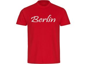 4068859157197 - multifanshop® Herren T-Shirt - Berlin rot - Schriftzug - Druck weiß