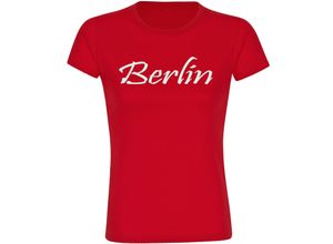 4068859157357 - multifanshop Damen T-Shirt - Berlin rot - Schriftzug - Druck weiß - Frauen