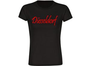 4068859157715 - multifanshop Damen T-Shirt - Düsseldorf - Schriftzug - Druck rot - Frauen