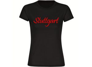 4068859162191 - multifanshop Damen T-Shirt - Stuttgart - Schriftzug - Druck rot - Frauen