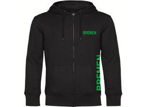 4068859166137 - multifanshop Kapuzen Sweatshirt Jacke - Bremen - Brust & Seite - Druck grün - Sweat