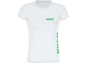 4068859166496 - multifanshop Damen T-Shirt - Hannover - Brust & Seite - Druck grün - Frauen