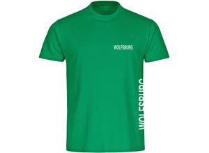 4068859168063 - multifanshop® Herren T-Shirt - Wolfsburg - Brust & Seite - Druck weiß