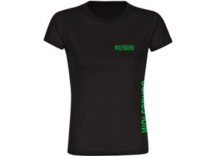 4068859168155 - multifanshop® Damen T-Shirt - Wolfsburg - Brust & Seite - Druck grün