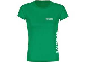 4068859168308 - multifanshop® Damen T-Shirt - Wolfsburg - Brust & Seite - Druck weiß