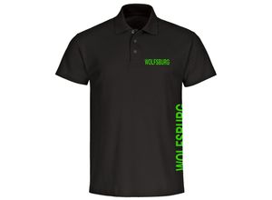 4068859168551 - multifanshop® Poloshirt - Wolfsburg - Brust & Seite - Druck grün