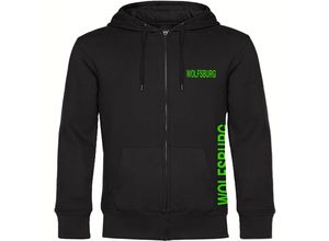 4068859168711 - multifanshop Kapuzen Sweatshirt Jacke - Wolfsburg - Brust & Seite - Druck grün - Sweat