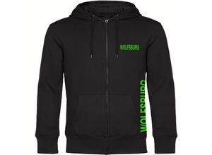 4068859168759 - multifanshop® Kapuzen Sweatshirt Jacke - Wolfsburg - Brust & Seite - Druck grün