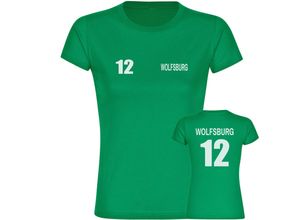 4068859171056 - multifanshop Damen T-Shirt - Wolfsburg - Trikot Nummer 12 - Druck weiß - Frauen