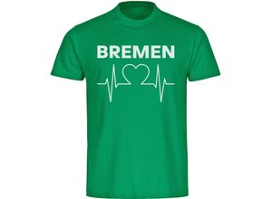 4068859171841 - multifanshop Herren T-Shirt - Bremen - Herzschlag - Druck weiß - Männer