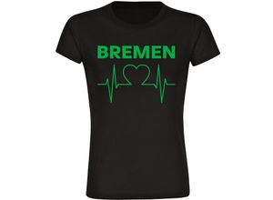 4068859171919 - multifanshop Damen T-Shirt - Bremen - Herzschlag - Druck grün - Frauen