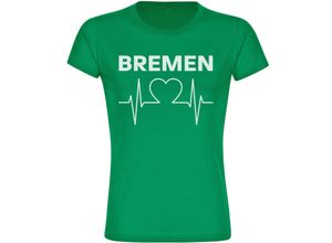 4068859171971 - multifanshop Damen T-Shirt - Bremen - Herzschlag - Druck weiß - Frauen