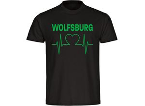 4068859174392 - multifanshop Herren T-Shirt - Wolfsburg - Herzschlag - Druck grün - Männer