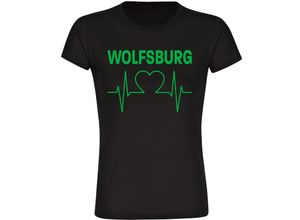 4068859174552 - multifanshop® Damen T-Shirt - Wolfsburg - Herzschlag - Druck grün