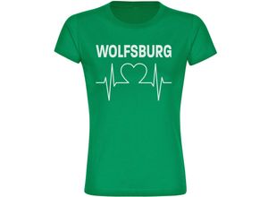 4068859174590 - multifanshop Damen T-Shirt - Wolfsburg - Herzschlag - Druck weiß - Frauen