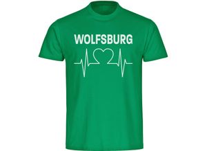 4068859174750 - multifanshop Kinder T-Shirt - Wolfsburg - Herzschlag - Druck weiß - Kind