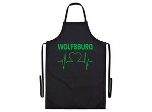 4068859175238 - multifanshop® Grillschürze - Wolfsburg - Herzschlag - Druck grün