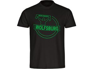 4068859179755 - multifanshop Herren T-Shirt - Wolfsburg - Meine Fankurve - Druck grün - Männer