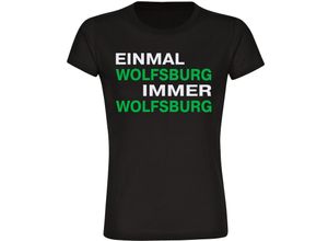 4068859181031 - multifanshop® Damen T-Shirt - Wolfsburg - Einmal Immer - Druck grün