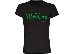 4068859184704 - multifanshop® Damen T-Shirt - Wolfsburg - Schriftzug - Druck grün