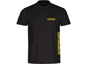 4068859185718 - multifanshop® Herren T-Shirt - Dortmund - Brust & Seite - Druck gelb - Männer