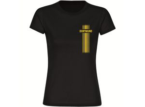 4068859188306 - multifanshop® Damen T-Shirt - Dortmund - Streifen - Druck gelb