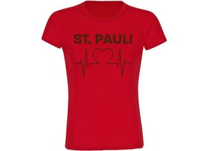 4068859193188 - multifanshop Damen T-Shirt - St Pauli - Herzschlag - Druck braun - Frauen