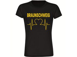 4068859200336 - multifanshop Damen T-Shirt - Braunschweig - Herzschlag - Druck gelb - Frauen