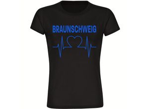 4068859200411 - multifanshop Damen T-Shirt - Braunschweig - Herzschlag - Druck blau - Frauen