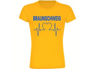 4068859200527 - multifanshop® Damen T-Shirt - Braunschweig - Herzschlag - Druck blau